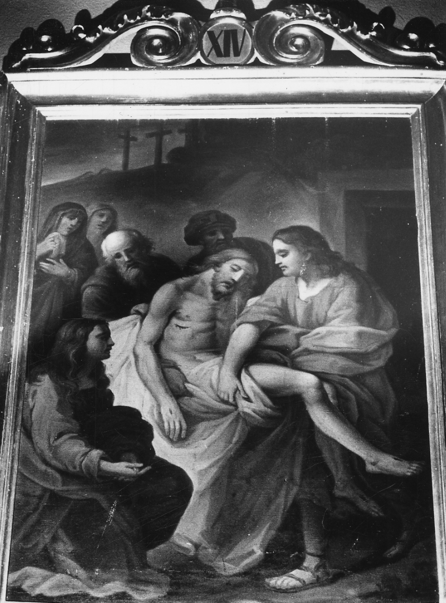 stazione XIV: Gesù deposto nel sepolcro (dipinto, elemento d'insieme) - ambito cuneese (seconda metà sec. XIX)