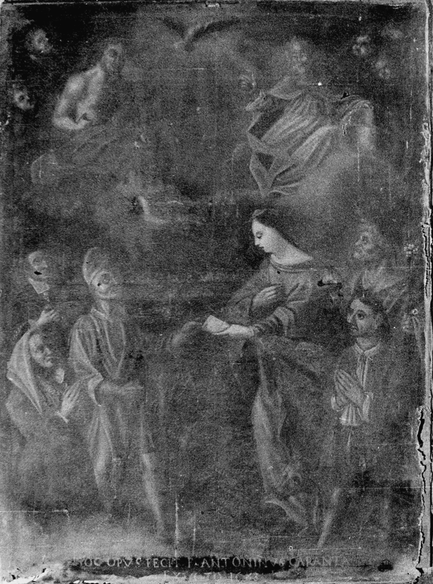 Madonna che intercede per devoti presso la Trinità (ex voto, opera isolata) - ambito cuneese (ultimo quarto sec. XVII)