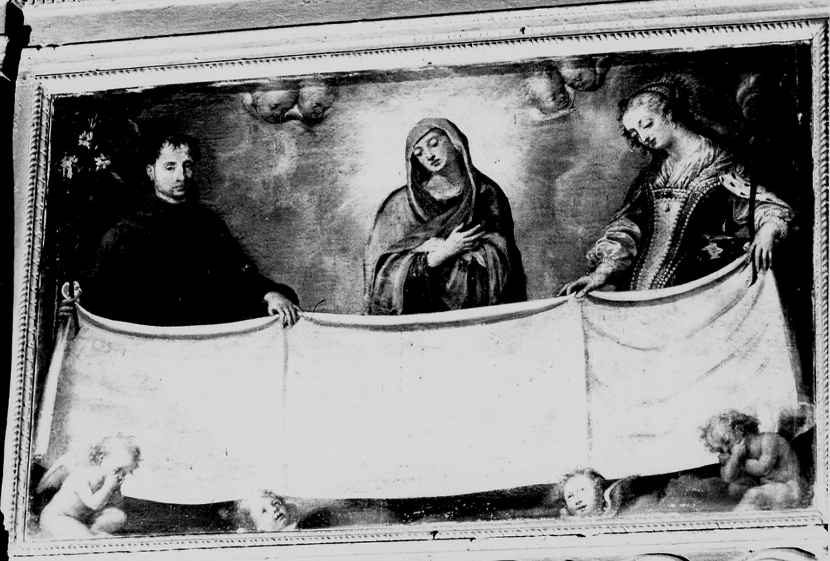 Madonna e santi che espongono la Sacra Sindone (dipinto, opera isolata) - ambito piemontese (seconda metà sec. XVII)