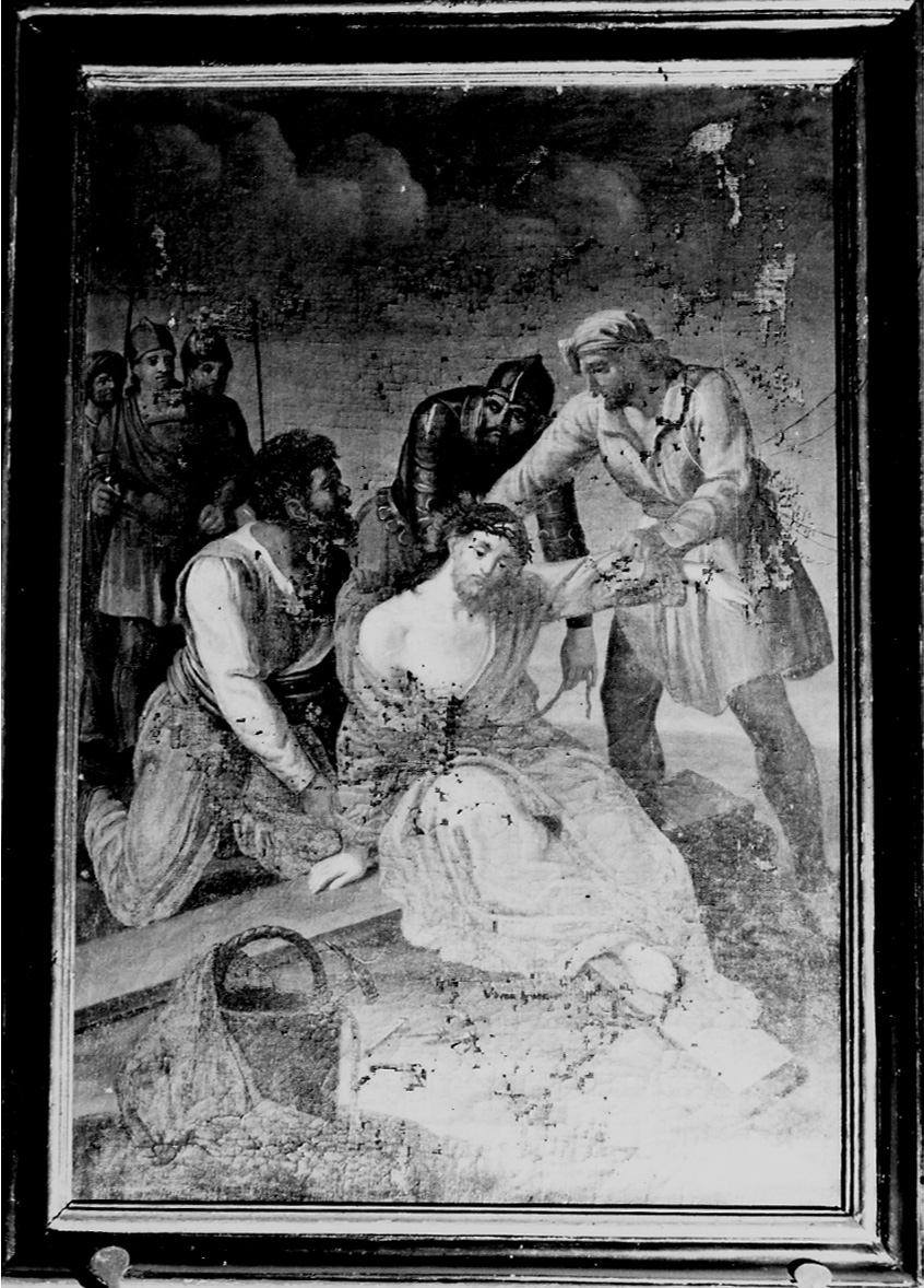 stazione X: Gesù spogliato e abbeverato di fiele (dipinto, elemento d'insieme) di Piolla Giuseppe (metà sec. XIX)
