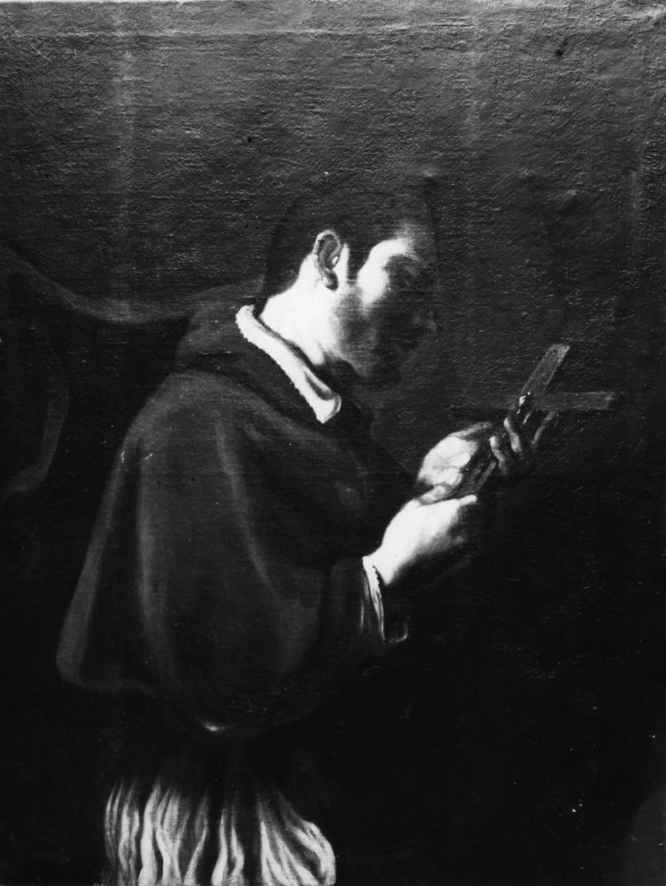 Santo in contemplazione del crocifisso (dipinto, opera isolata) - ambito piemontese (metà sec. XVII)