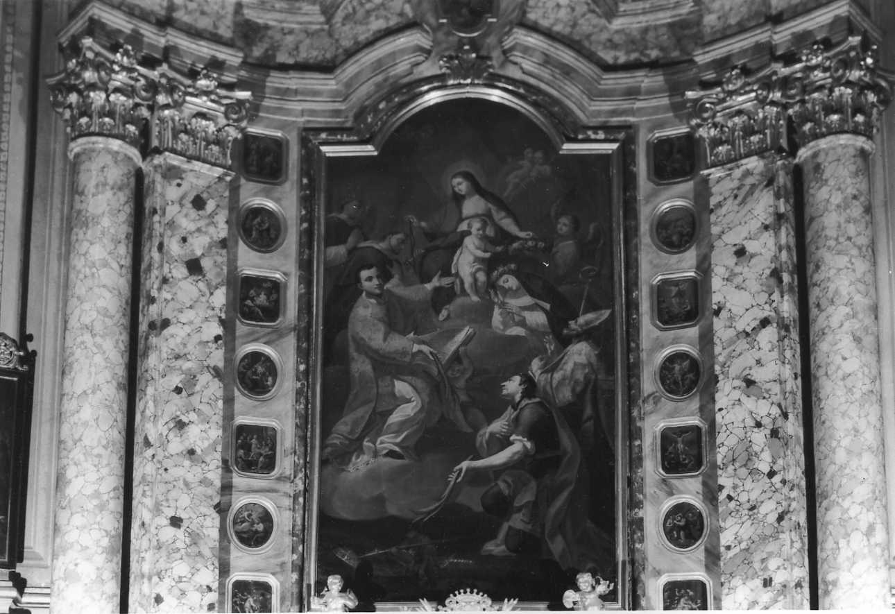 Madonna del Rosario con San Domenico, Santa Rosa da Lima, Santo Stefano, San Magno e santi (dipinto, opera isolata) di Cesia Francesco Antonio (terzo quarto sec. XVIII)