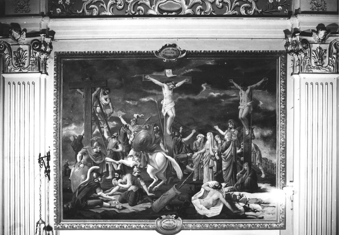 crocifissione di Cristo con i due ladroni (dipinto, elemento d'insieme) di Ambrosio Pier (sec. XIX)