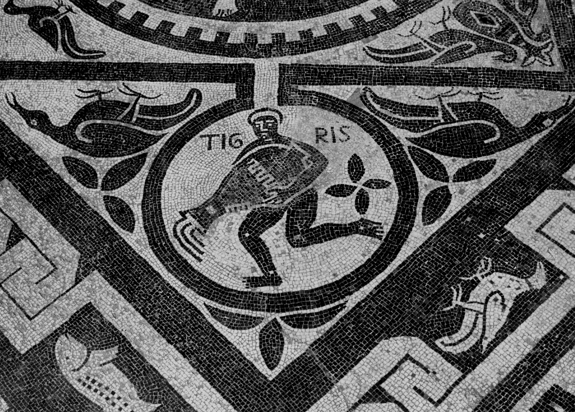 personificazione del fiume Tigri (decorazione musiva, elemento d'insieme) di Avon Giovanni Battista - bottega padana (primo quarto, secondo quarto sec. XII, sec. XIX)