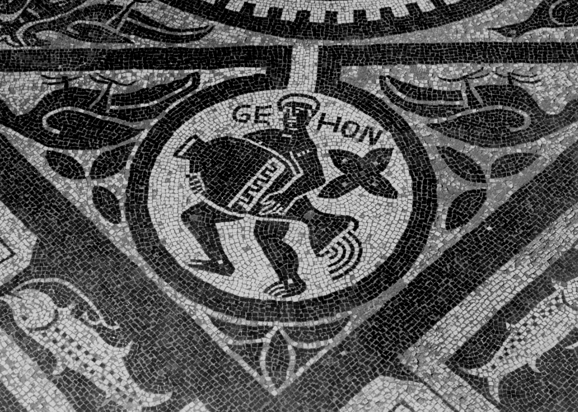 personificazione del fiume Gehon (decorazione musiva, elemento d'insieme) di Avon Giovanni Battista - bottega padana (primo quarto, secondo quarto sec. XII, sec. XIX)