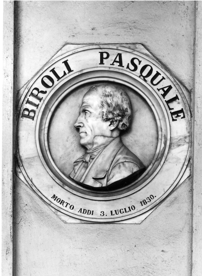 busto ritratto di Pasquale Biroli (decorazione plastica, opera isolata) di Rondoni Alessandro (terzo quarto sec. XIX)