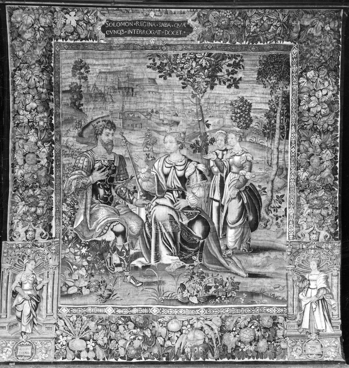 Salomone e la regina di Saba (arazzo, elemento d'insieme) - manifattura di Bruxelles (seconda metà sec. XVI)