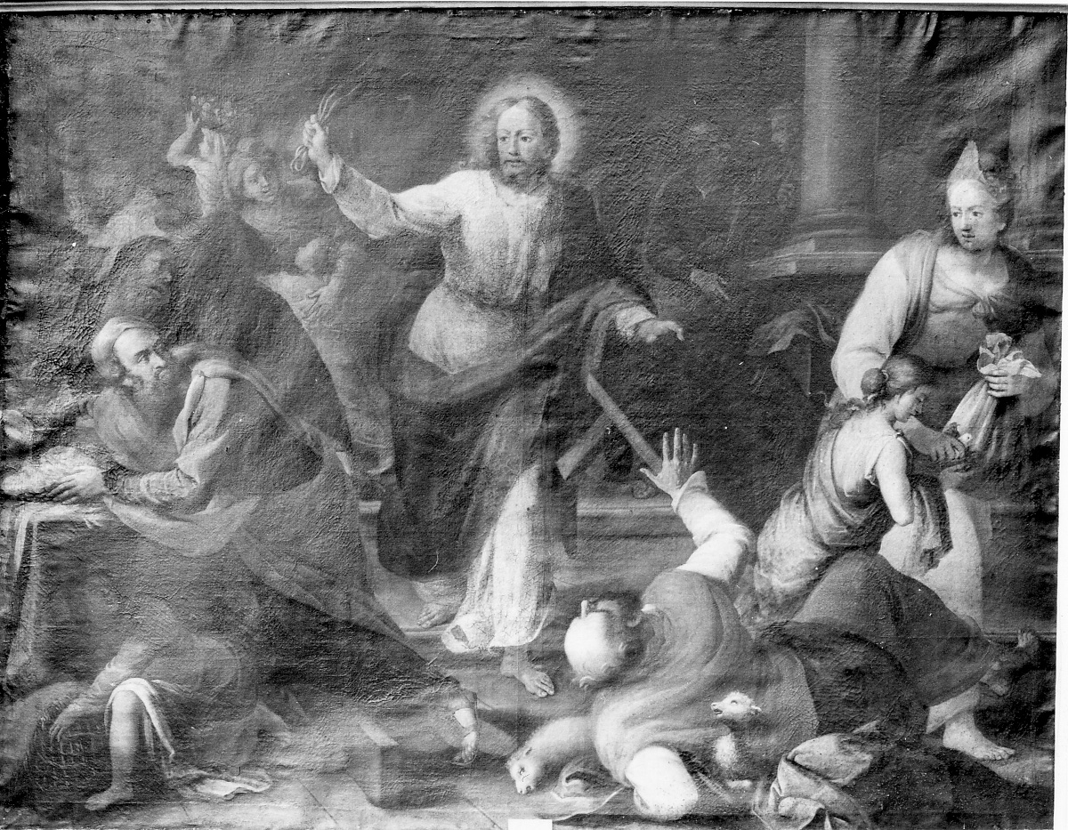 Cristo caccia i mercanti dal tempio (dipinto, opera isolata) di Busca Antonio (seconda metà sec. XVII)