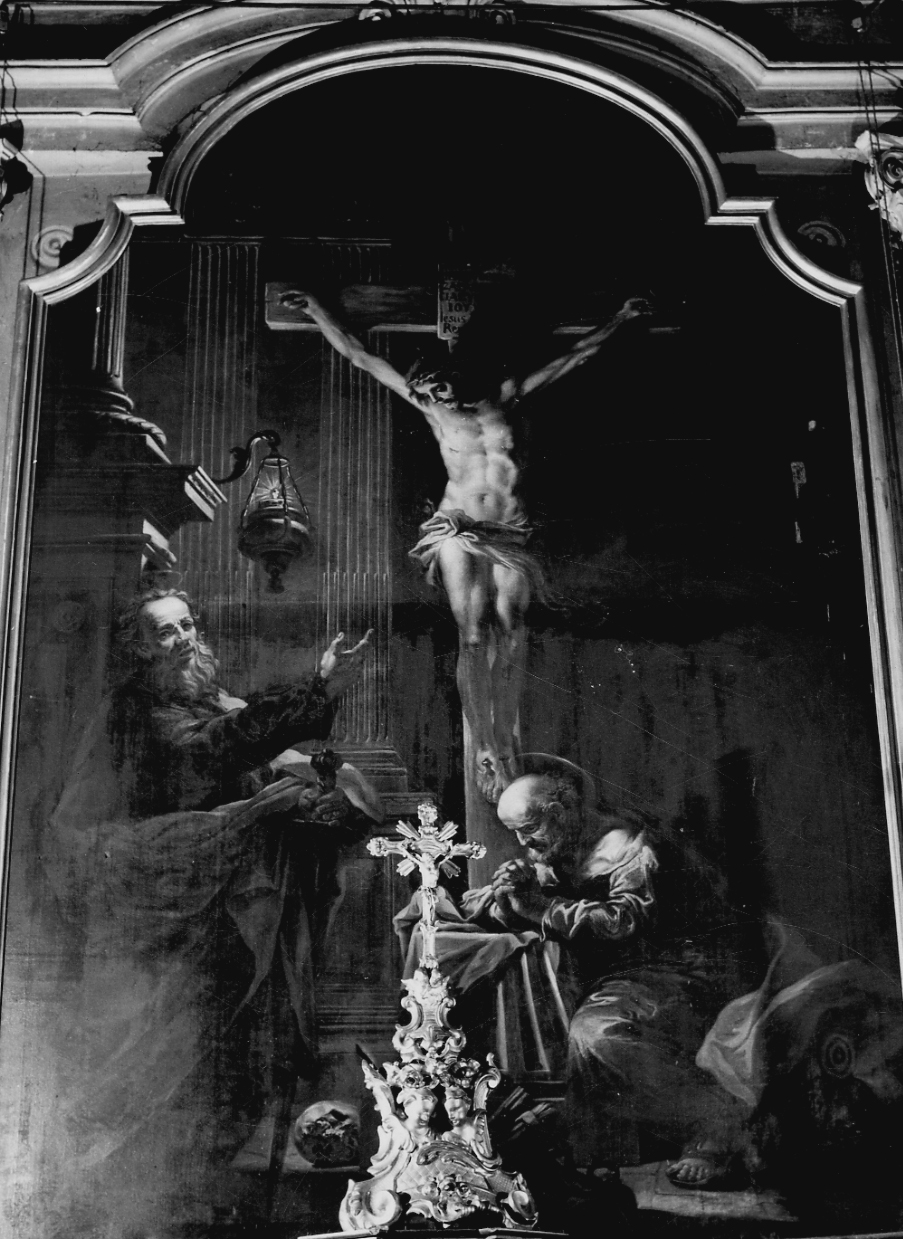 Cristo crocifisso tra San Pietro e San Paolo (dipinto, opera isolata) di Cogrossi Carlo (fine sec. XVIII)