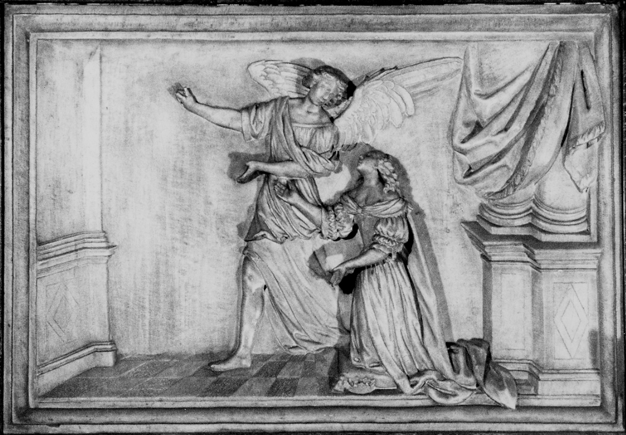Ludovica di Savoia con angelo (rilievo, elemento d'insieme) di Carlone Tommaso (terzo quarto sec. XVII)