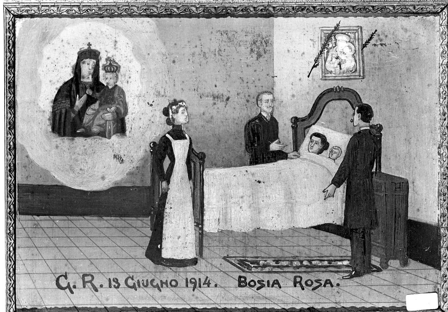 Intervento della Madonna della Consolata per la buona riuscita di un parto (ex voto, opera isolata) - ambito piemontese (primo quarto sec. XX)