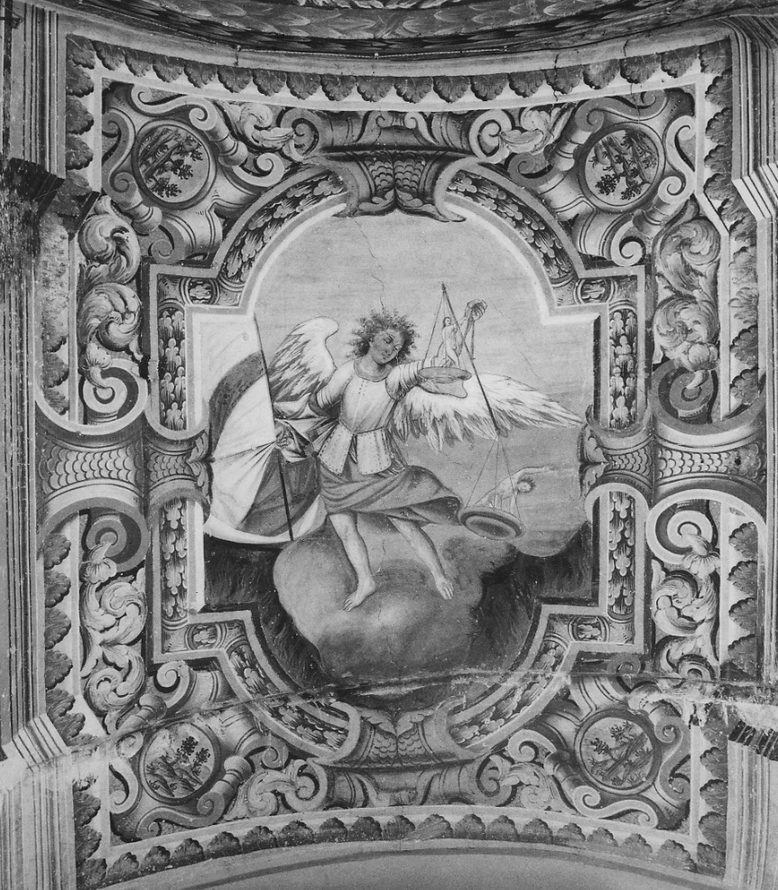 San Michele Arcangelo pesa le anime (dipinto, elemento d'insieme) di Andrietti Antonio, Pelliparis Giuseppe Antonio (ultimo quarto sec. XVII)