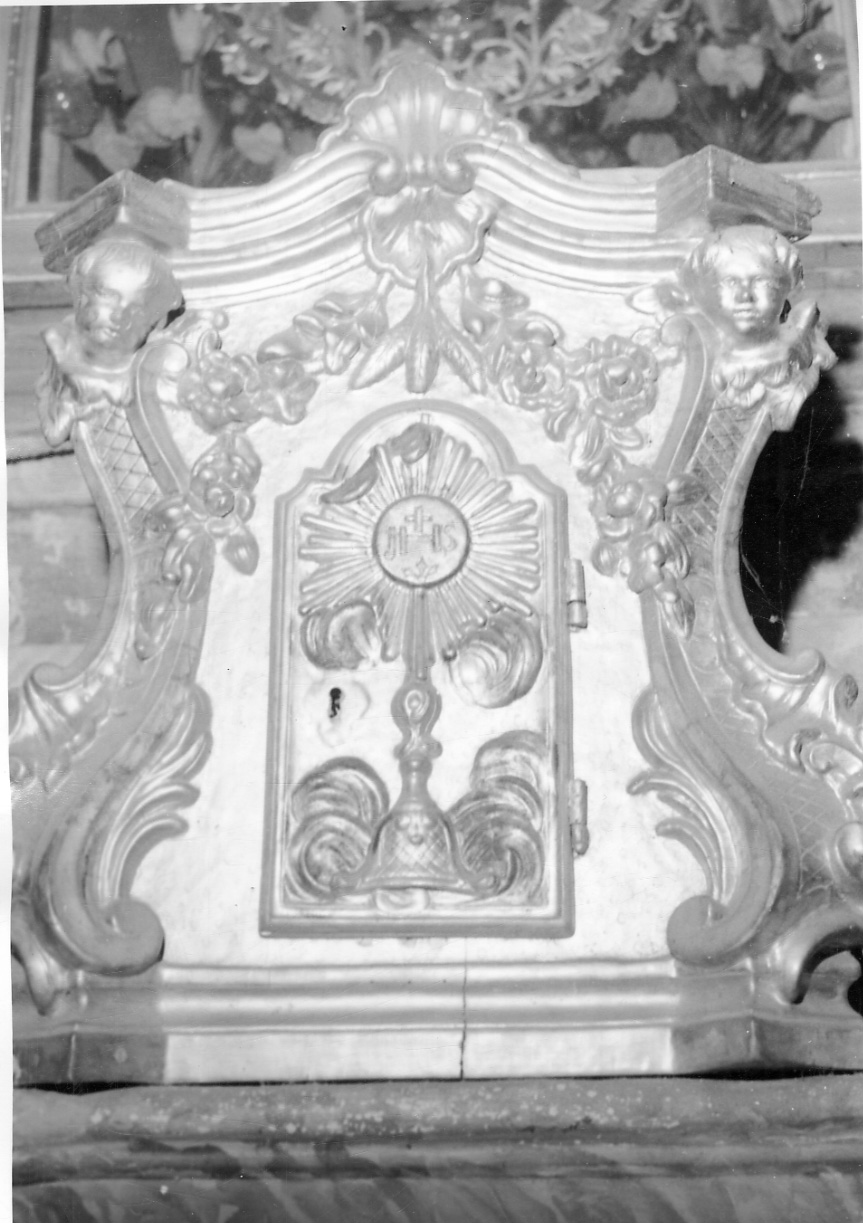 ostensorio raggiato con monogramma cristologico (sportello di tabernacolo, opera isolata) - ambito torinese (sec. XVIII)