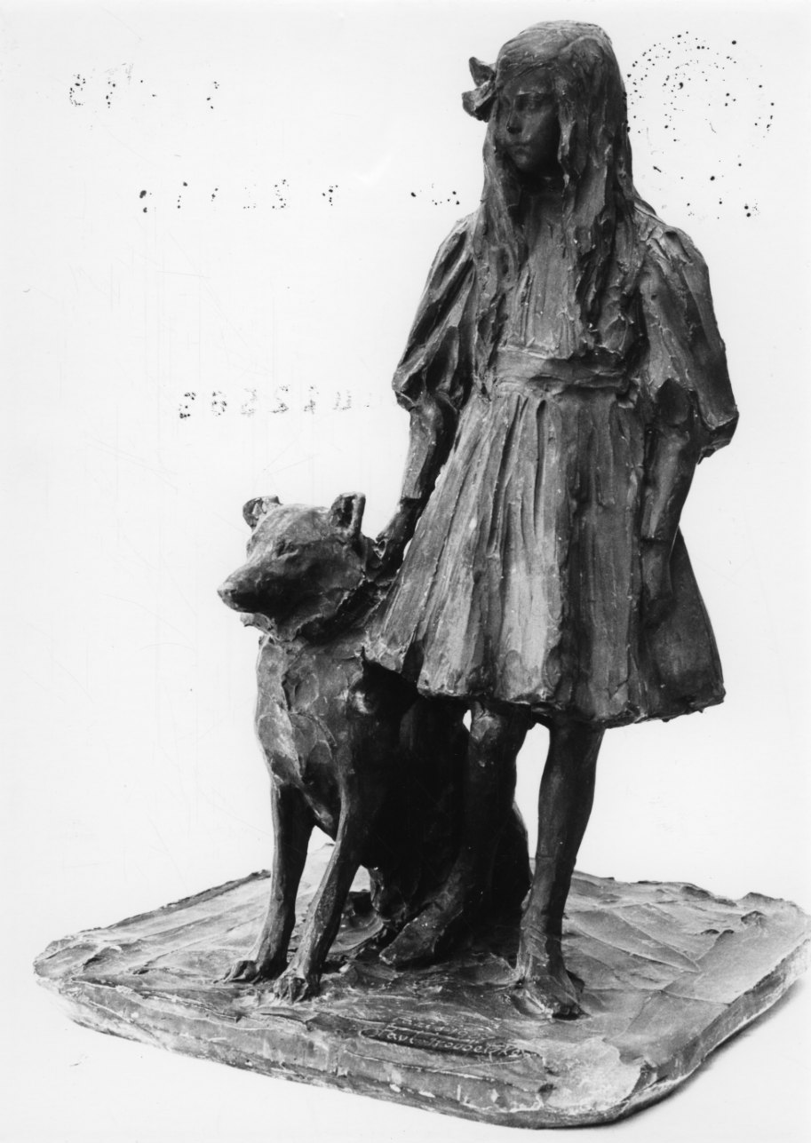 bambina con cane (gruppo scultoreo, opera isolata) di Troubetzkoy Paolo (inizio sec. XX)