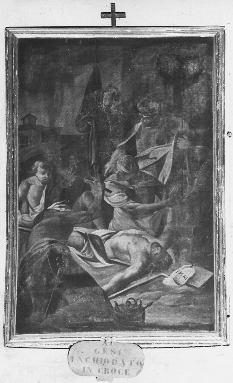 stazione XI: Gesù inchiodato alla croce (dipinto, elemento d'insieme) - ambito piemontese (sec. XIX)