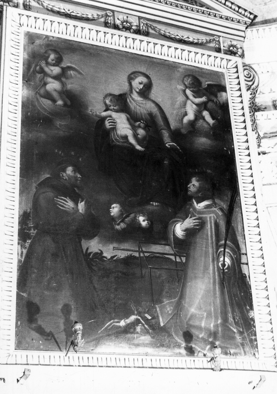 Madonna con Bambino, San Francesco d'Assisi e San Lorenzo (dipinto, opera isolata) di Caccia Guglielmo detto Moncalvo (bottega) (primo quarto sec. XVII)