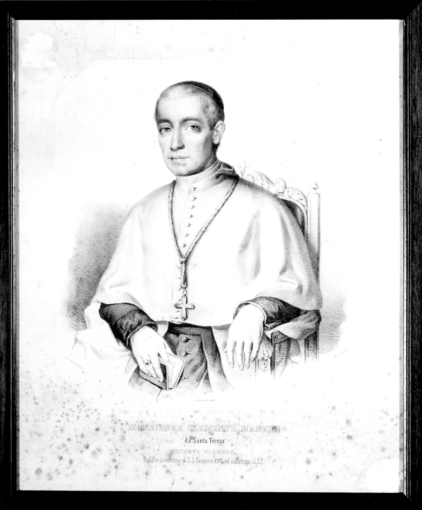 ritratto a mezza figura di monsignor Clemente Manzini (stampa) di Giordanello Giuseppe (secondo quarto sec. XIX)