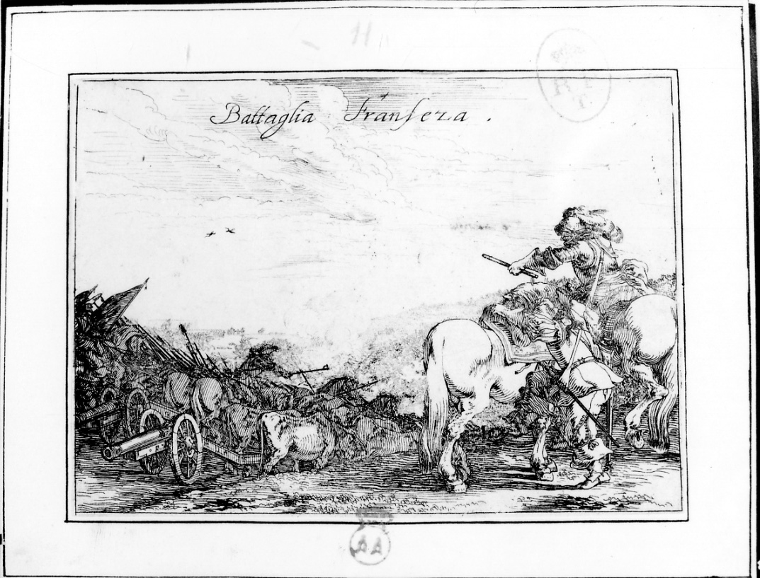 Battaglia Franseza, scena di battaglia (stampa, elemento d'insieme) di Baur Johann Wilhelm (prima metà sec. XVII)