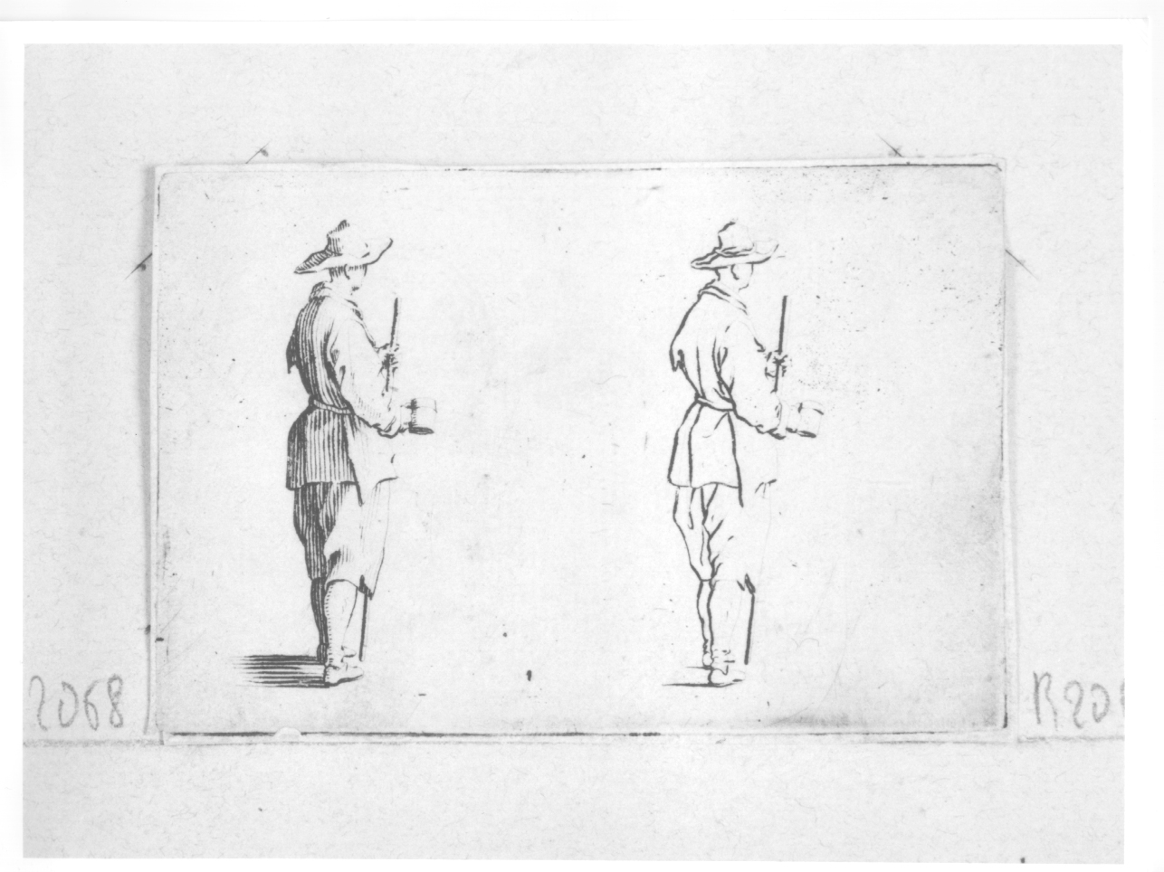 studio di cavaliere, studio di figura maschile (stampa) di Callot Jacques (primo quarto sec. XVII)