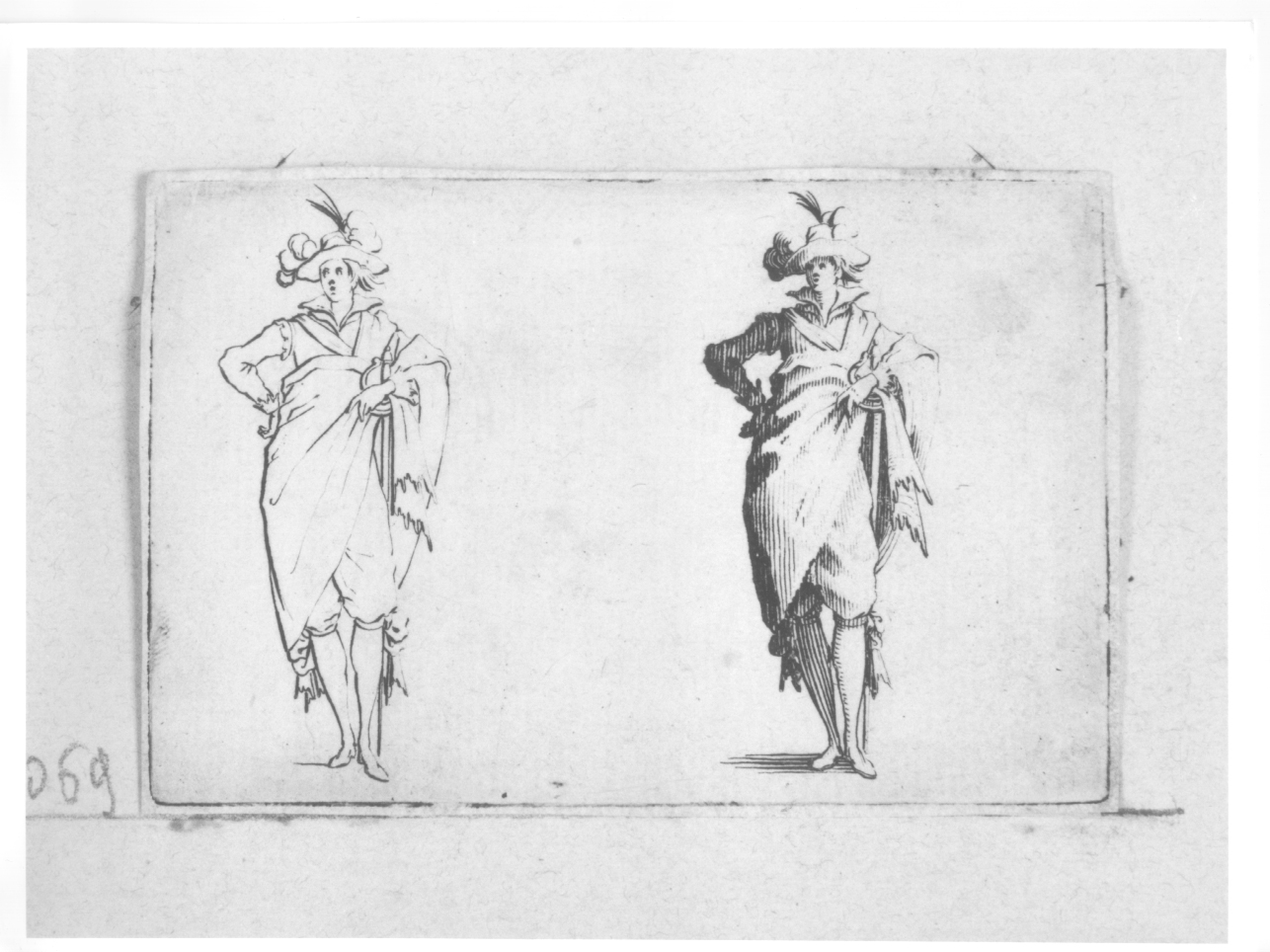 studio di cavaliere, studio di figura maschile (stampa) di Callot Jacques (primo quarto sec. XVII)