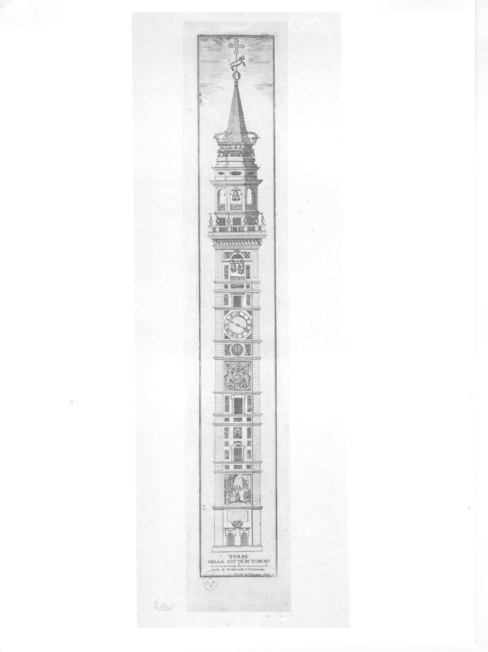 torre civica di Torino (stampa) di Re Beltramo Antonio (metà sec. XVIII)