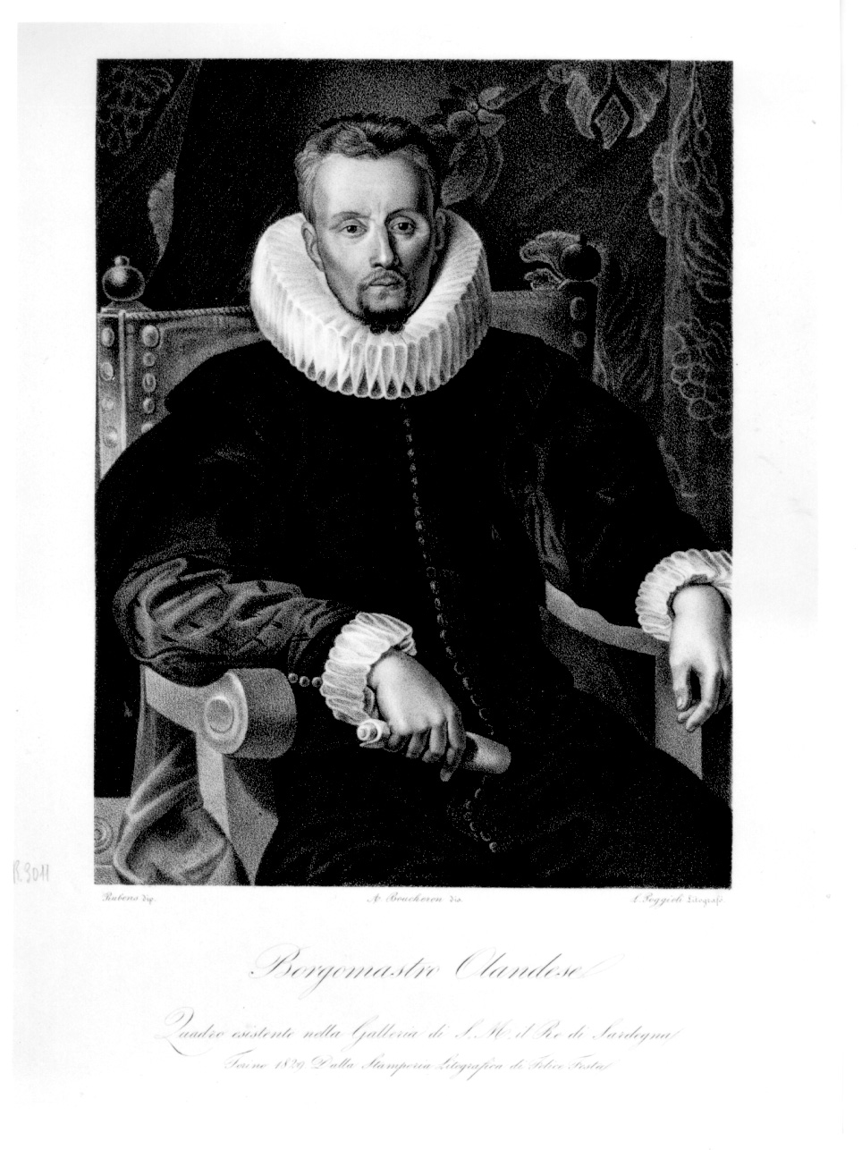 ritratto d'uomo (stampa) di Rubens Pieter Paul, Boucheron Angelo Michele, Poggioli Luigi (secondo quarto sec. XIX)