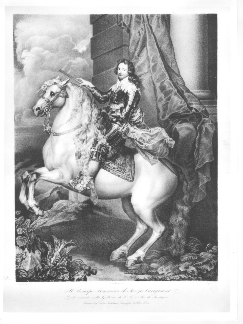 ritratto equestre di Tommaso di Savoia Carignano (stampa) di Van Dyck Anton, Boucheron Angelo Michele, Poggioli Luigi (secondo quarto sec. XIX)