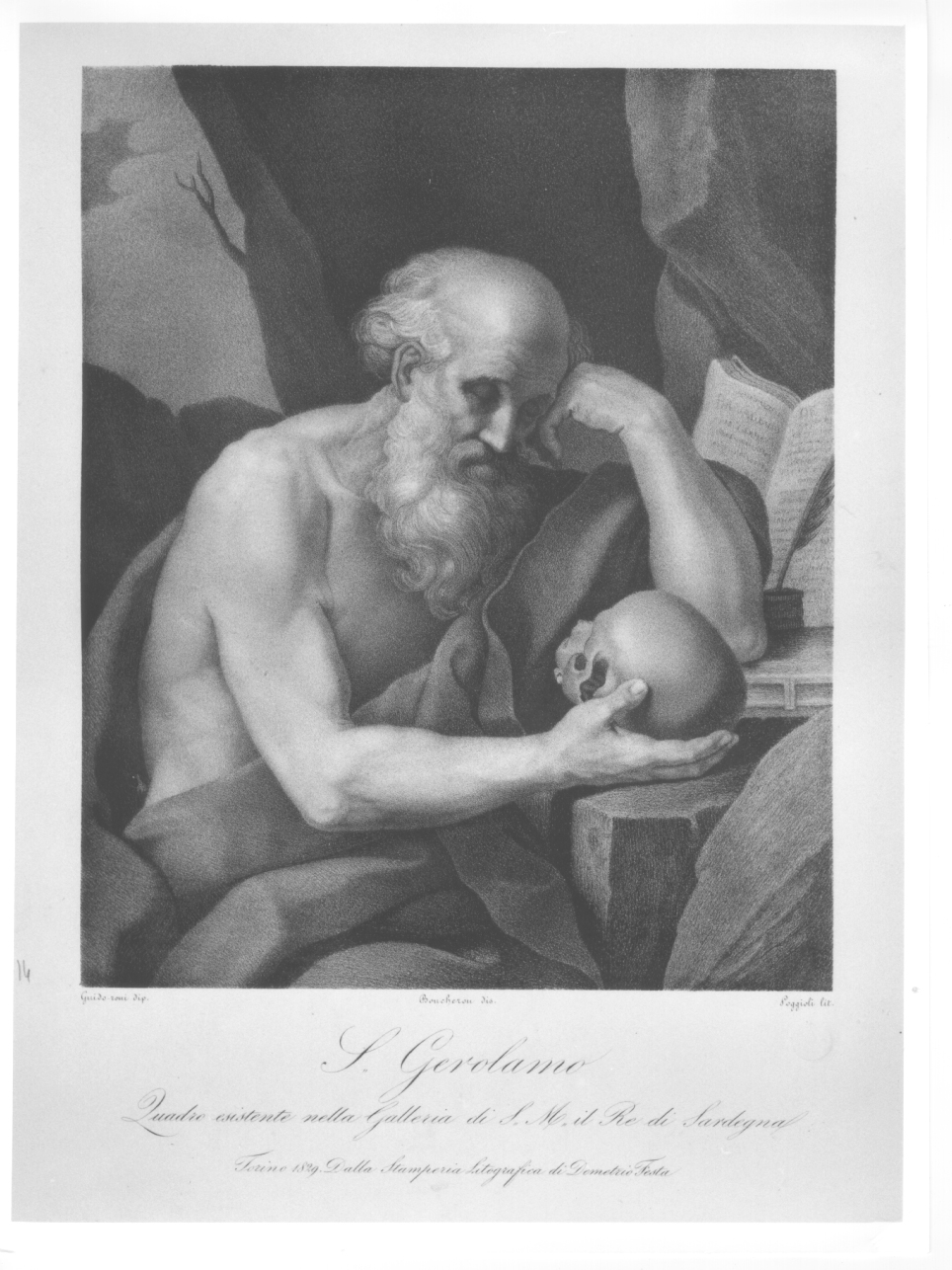San Girolamo in meditazione (stampa) di Reni Guido, Boucheron Angelo Michele, Poggioli Luigi (secondo quarto sec. XIX)