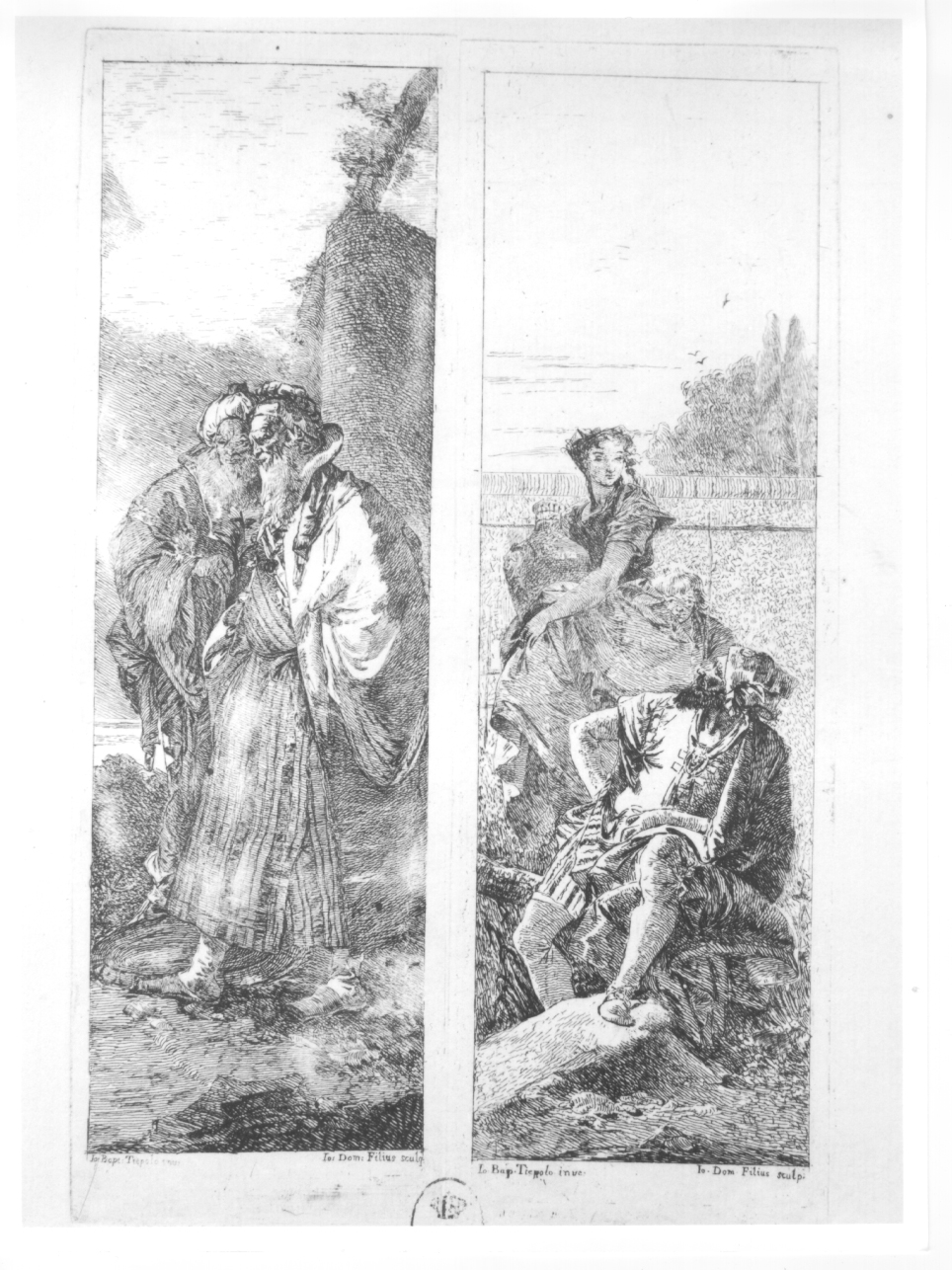 Due vecchiUomo seduto e giovane con anfora, scene con figure orientali (stampa) di Tiepolo Giovanni Battista, Tiepolo Gian Domenico (terzo quarto sec. XVIII)