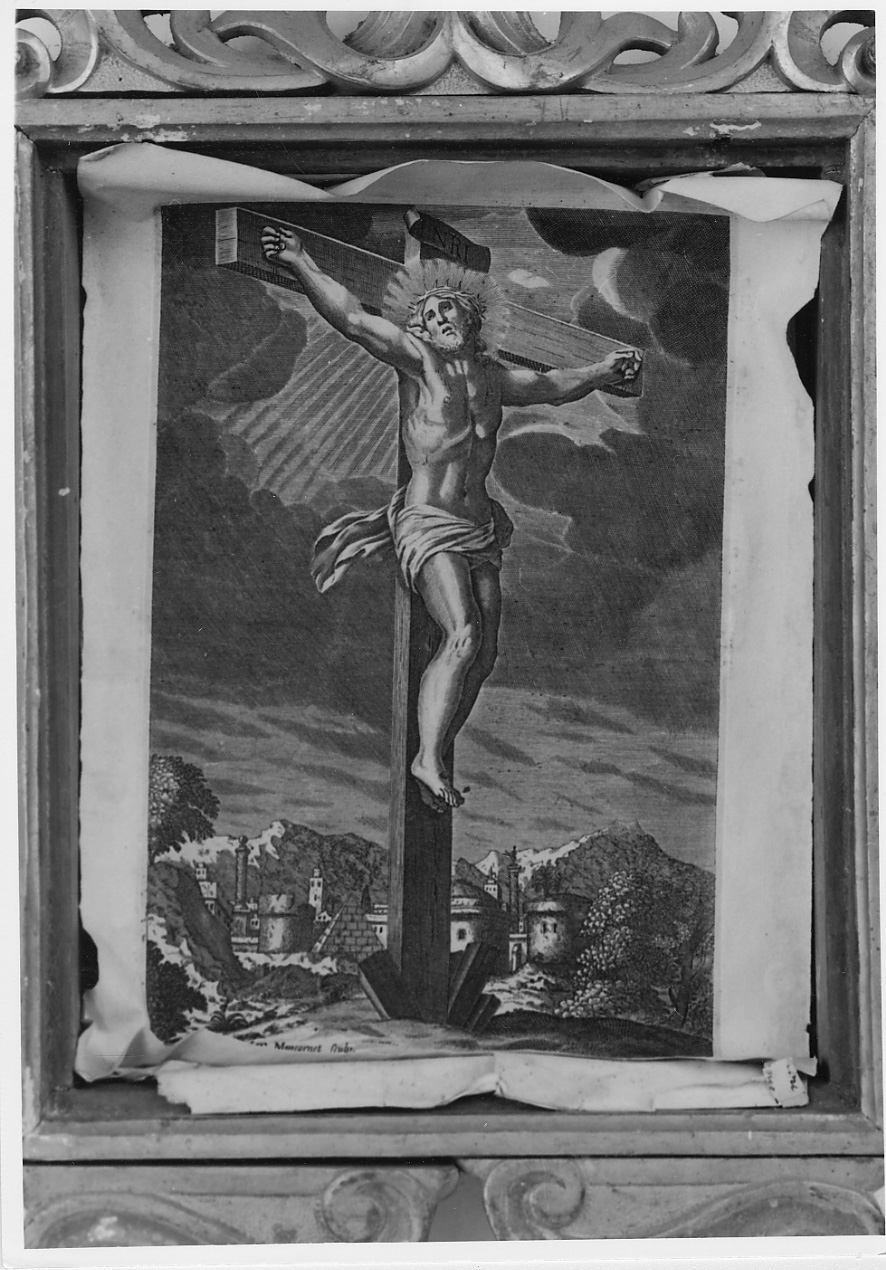 crocifissione di Cristo (stampa) di Moncornet F. T (sec. XVIII)