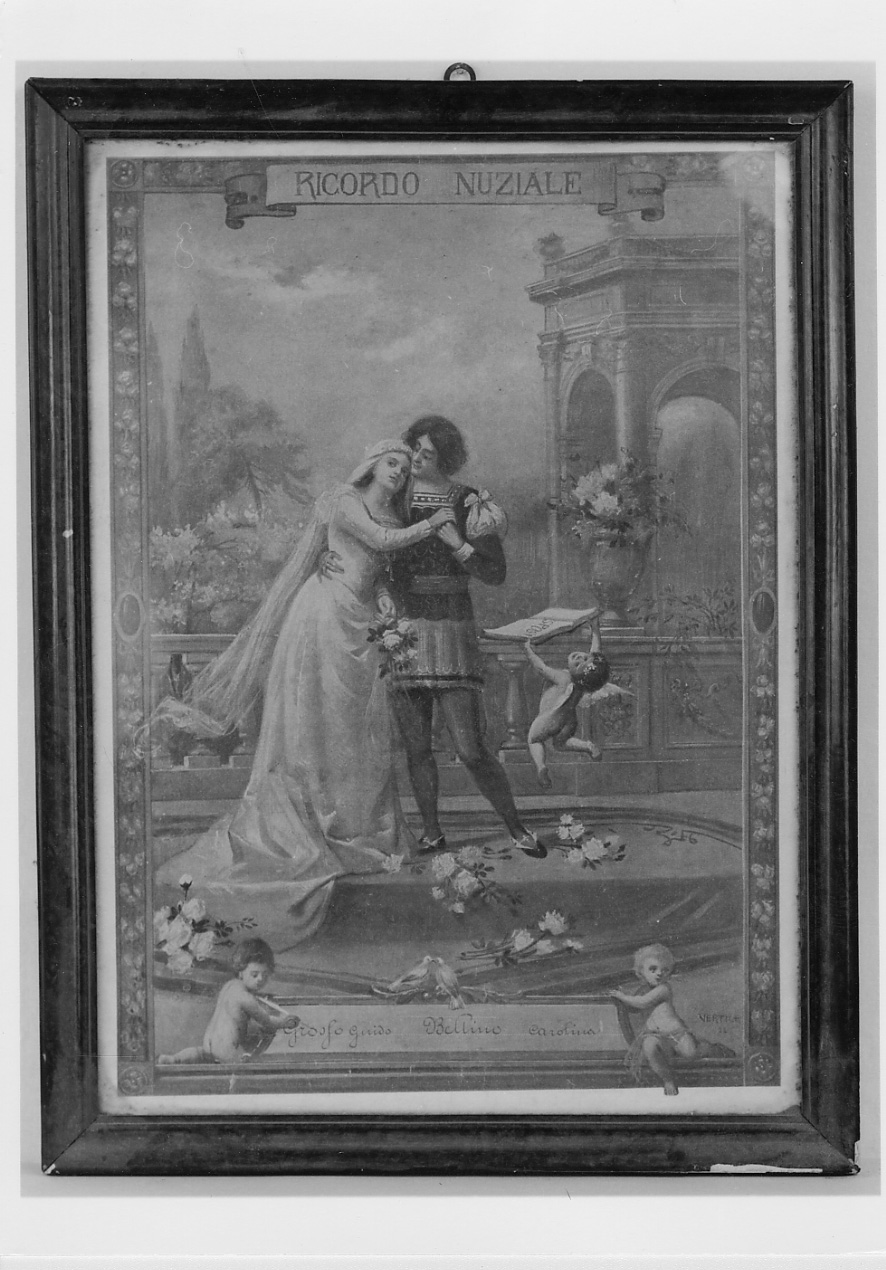 sposi in un giardino (stampa) di Vertice Francesco (primo quarto sec. XX)