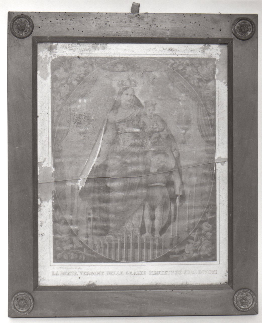 MADONNA DELLE GRAZIE, Madonna col Bambino e San Cristoforo (stampa colorata a mano) di Verdoni C (metà sec. XIX)