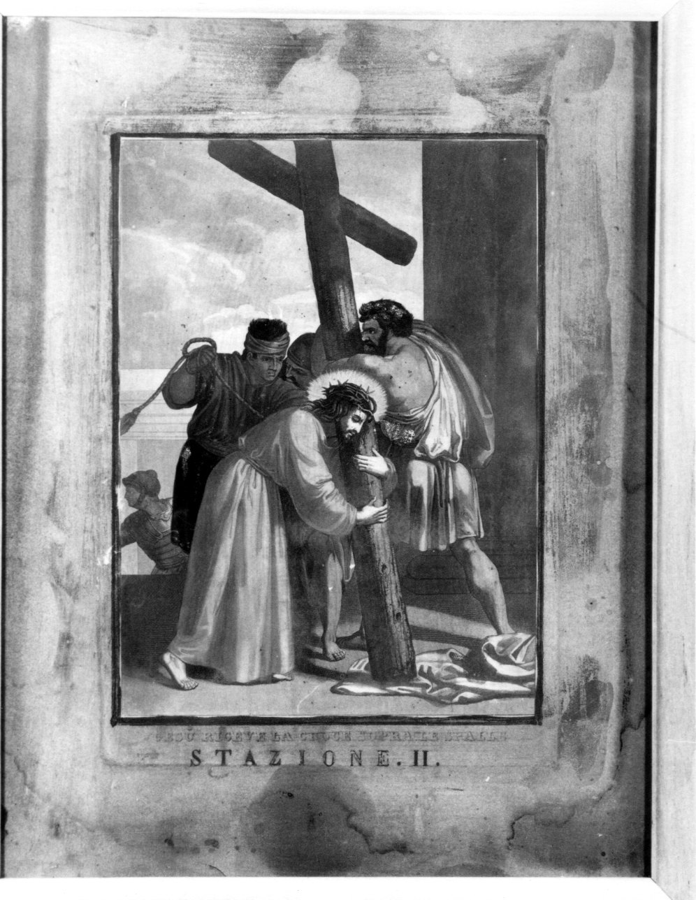 stazione II: Gesù caricato della croce (stampa a colori, elemento d'insieme) - ambito ligure (prima metà sec. XIX)