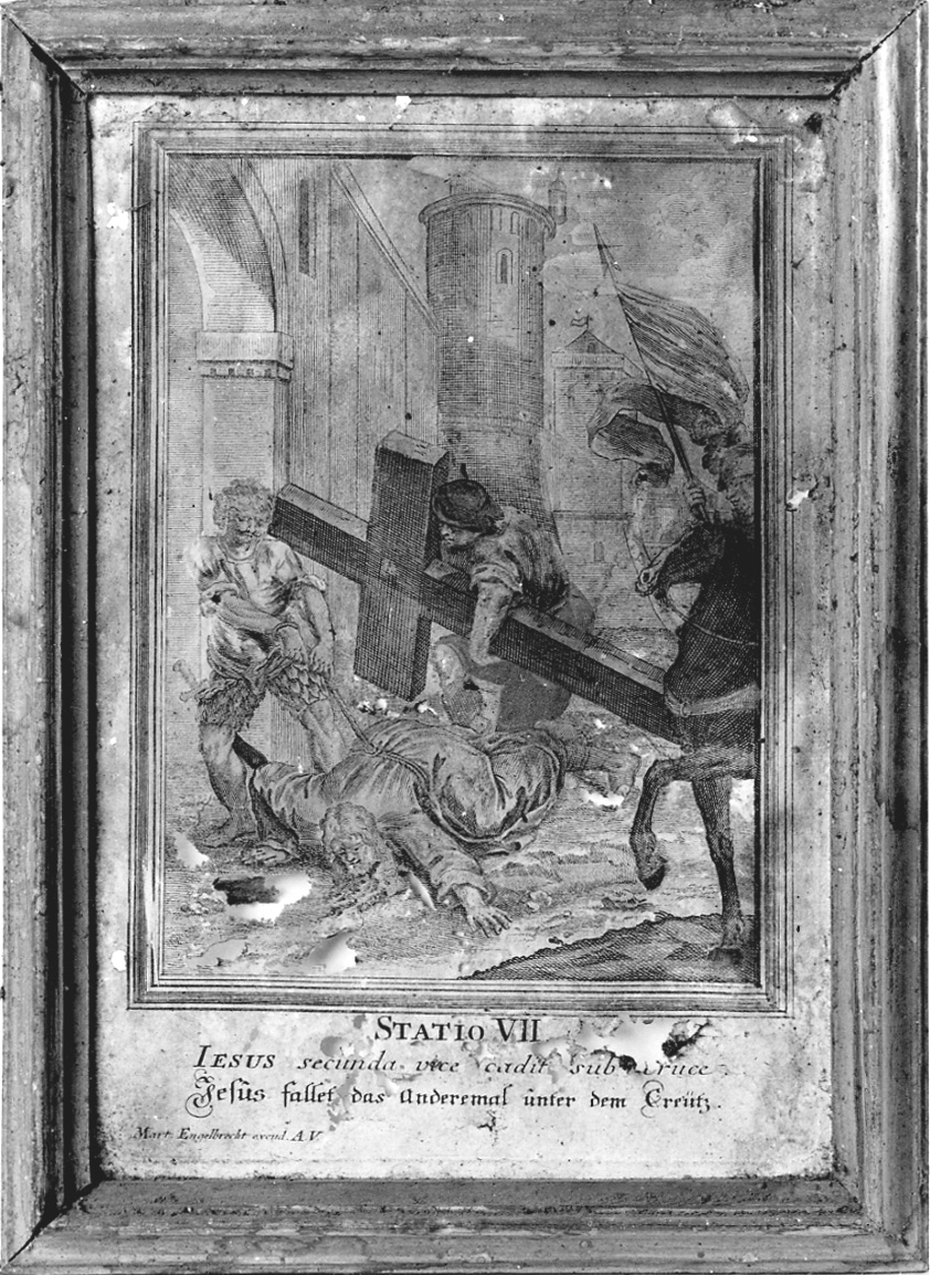 stazione VII: Gesù cade sotto la croce la seconda volta (stampa, elemento d'insieme) di Engelbrecht Martin (sec. XVIII)