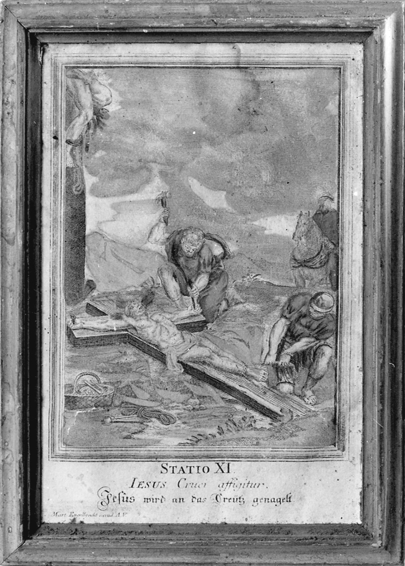 stazione XI: Gesù inchiodato alla croce (stampa, elemento d'insieme) di Engelbrecht Martin (sec. XVIII)