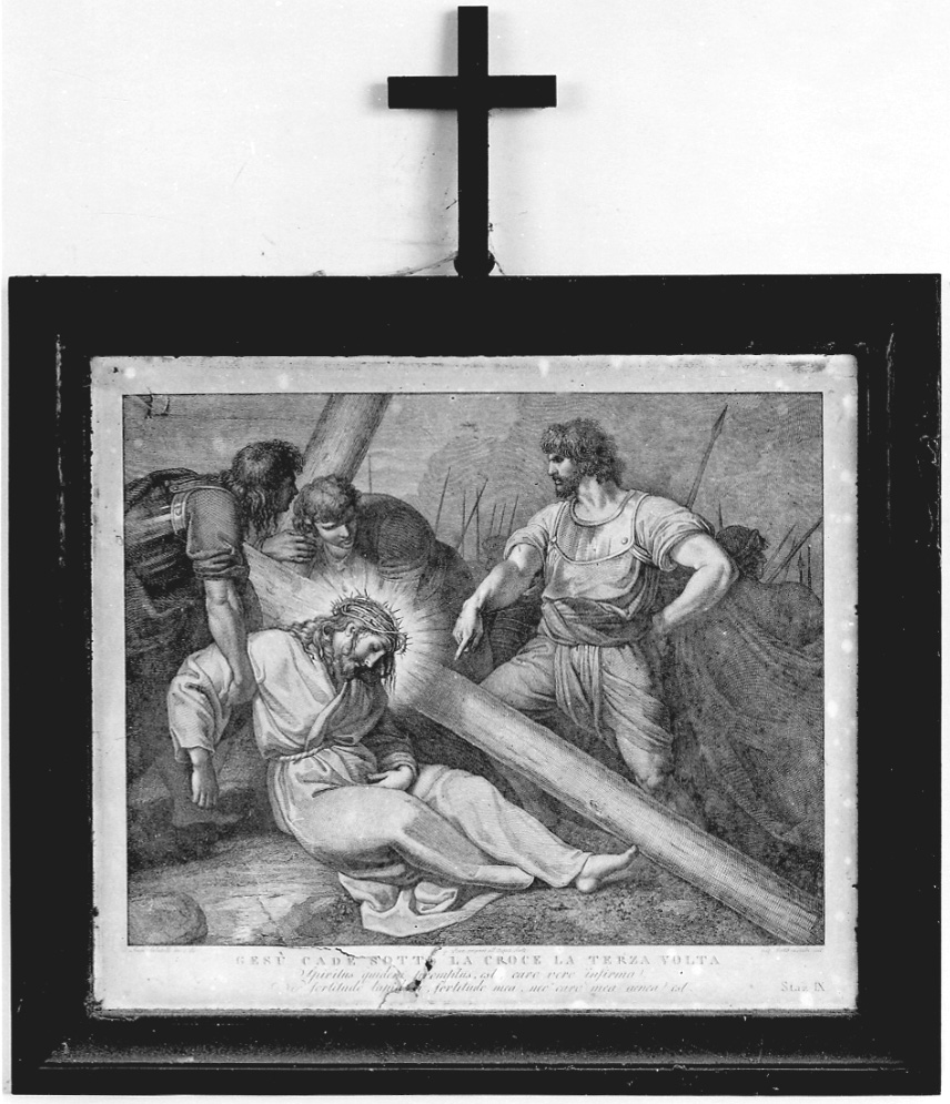 stazione IX: Gesù cade sotto la croce la terza volta (stampa, elemento d'insieme) di Sabatelli Luigi, Pera Giuseppe, Cecchi Giovanni Battista (sec. XIX)
