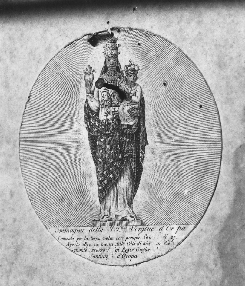 Madonna d'Oropa, Madonna con Bambino (stampa tagliata) - ambito italiano (sec. XIX)