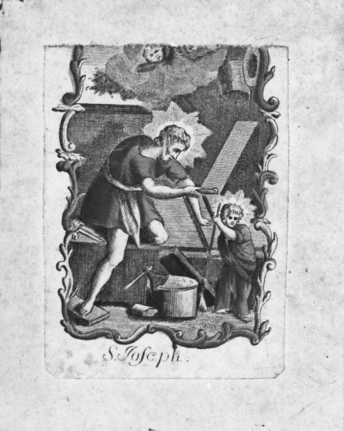 Gesù fanciullo nella bottega di San Giuseppe (stampa a colori) - ambito italiano (sec. XVIII)
