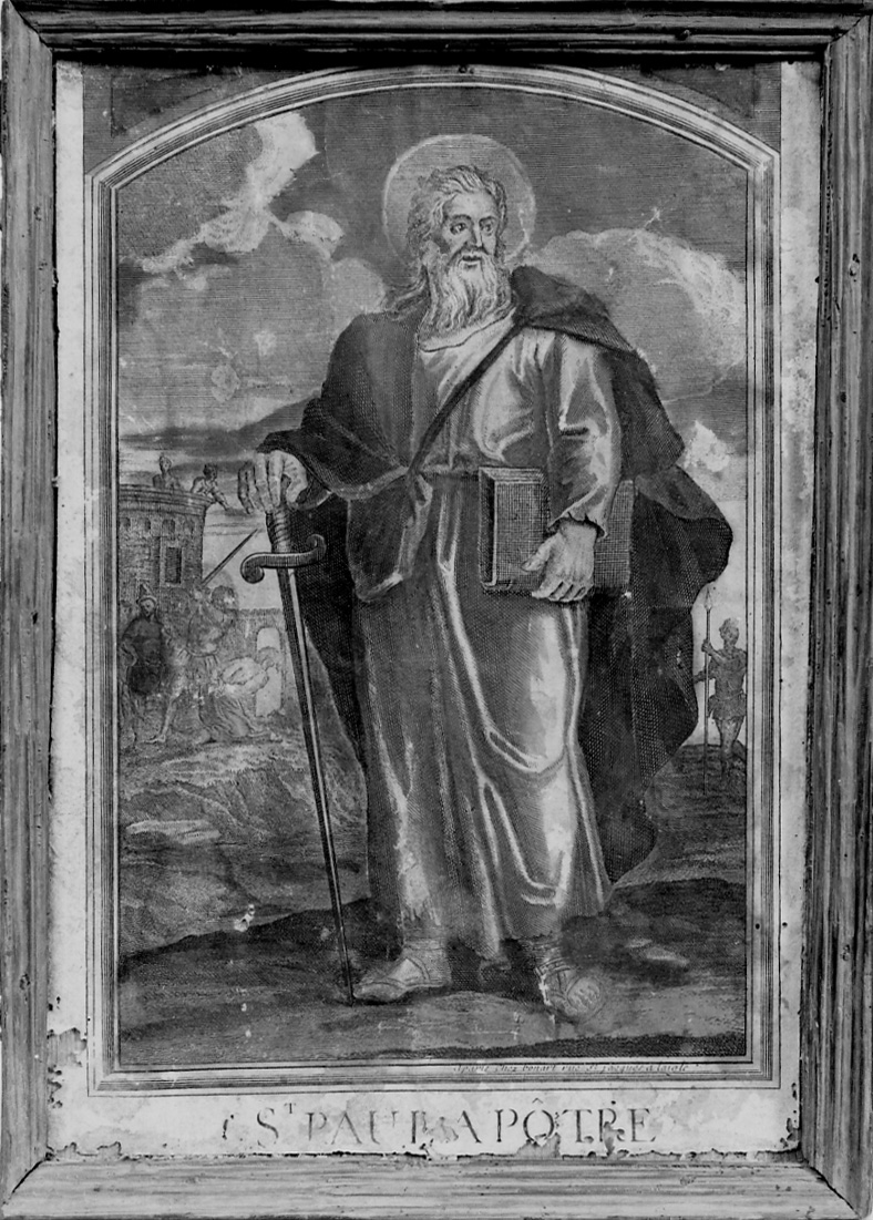 San Paolo Apostolo (stampa colorata a mano) di Bonnart Nicolas (secc. XVII/ XVIII)