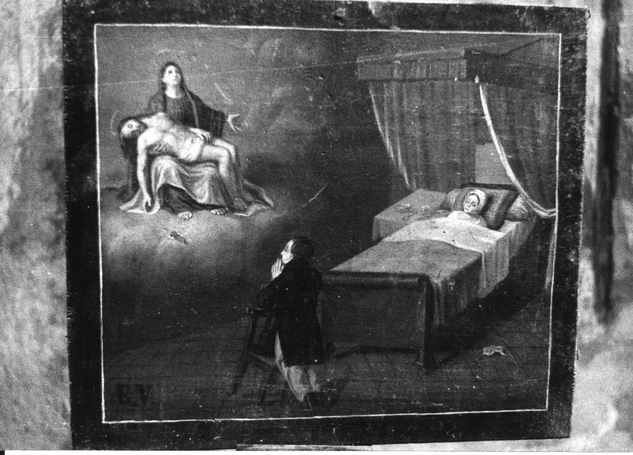 intervento della Madonna Addolorata per guarigione (ex voto, opera isolata) - ambito piemontese (metà sec. XIX)