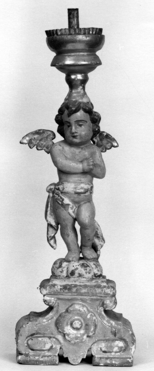 angelo reggicandelabro (candelabro - a statuetta, serie) - bottega piemontese (fine/inizio secc. XVII/ XVIII)