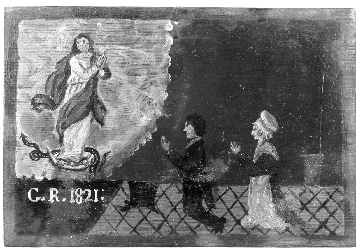 apparizione della Madonna Immacolata a devoti (ex voto, opera isolata) - ambito piemontese (sec. XIX)