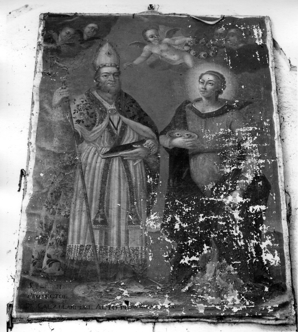 Santa Lucia incoronata di rose e San Crispiniano (dipinto, opera isolata) - ambito piemontese (seconda metà sec. XVIII)