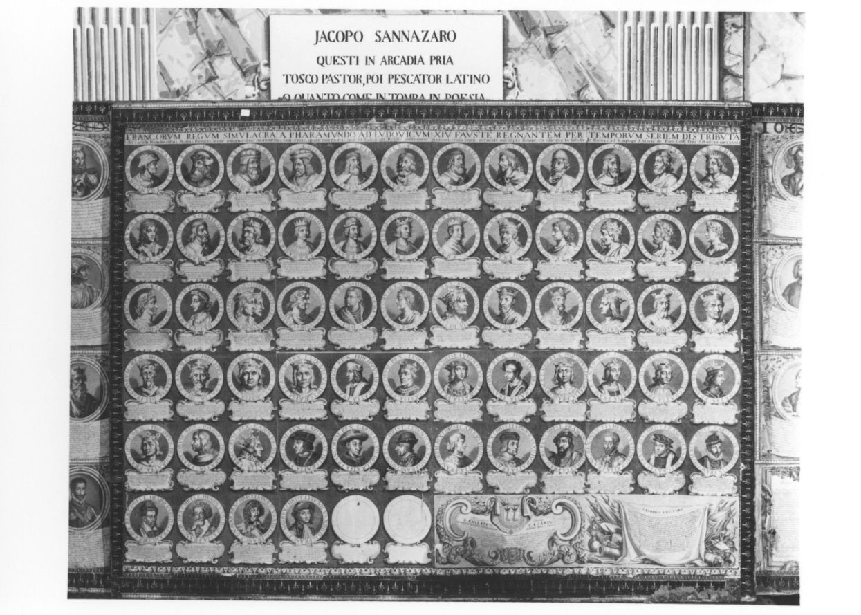 ritratti dei sovrani francesi da Varmondo a Luigi XIV (stampa, stampa composita) di Vansickleers Pietro (ultimo quarto sec. XVII)
