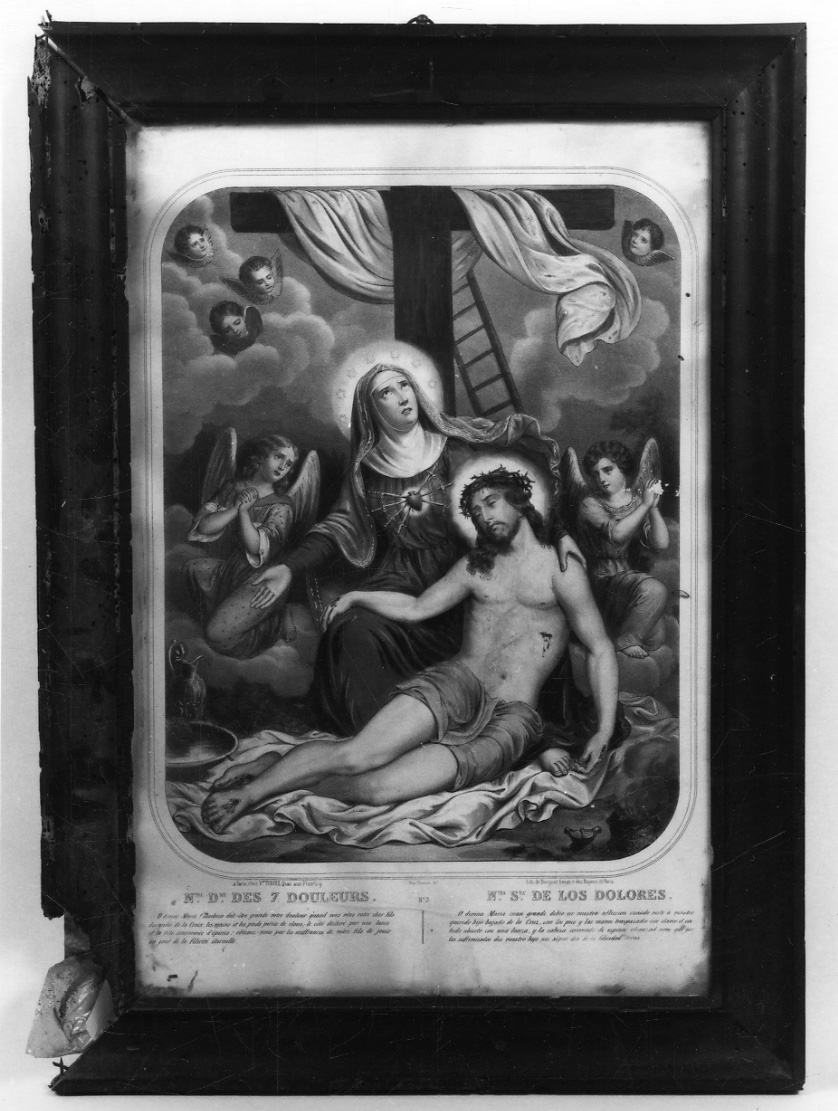 Madonna addolorata con Cristo morto e angeli (stampa) - ambito francese (inizio sec. XIX)