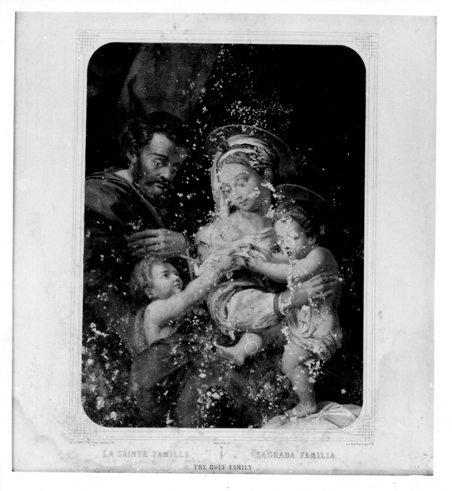 Sacra Famiglia con San Giovanni Battista bambino (stampa a colori) - ambito francese (sec. XIX)