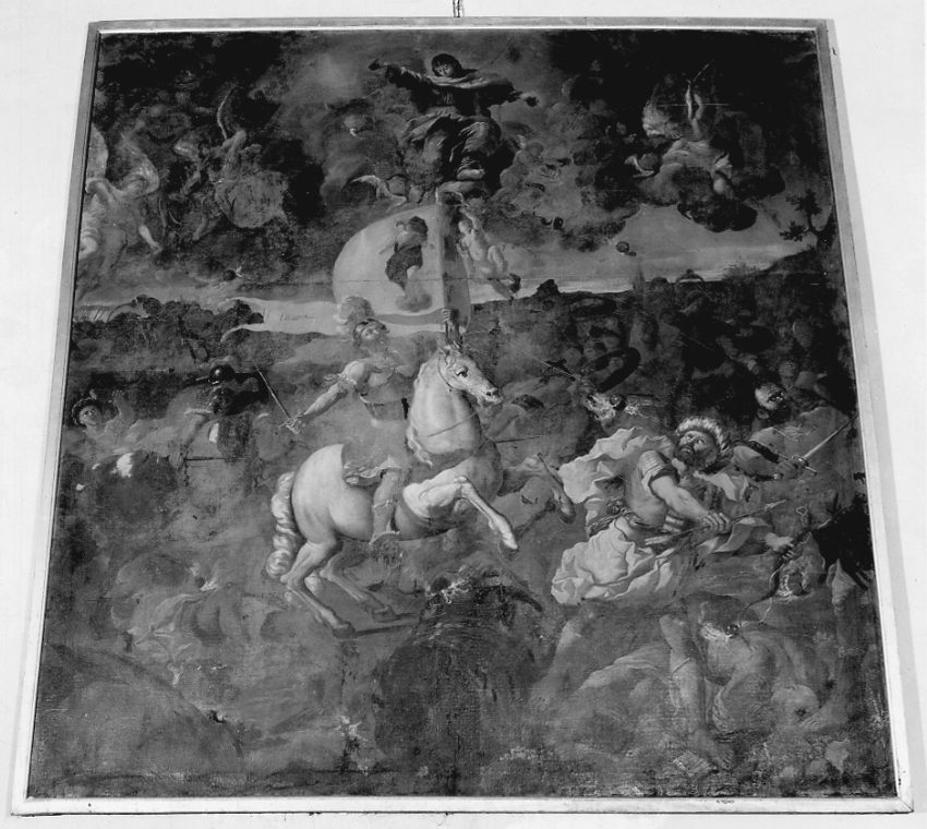 apparizione di San Giacomo il Maggiore nella battaglia di Clavio (dipinto, opera isolata) - ambito lombardo-piemontese (terzo quarto sec. XVII)