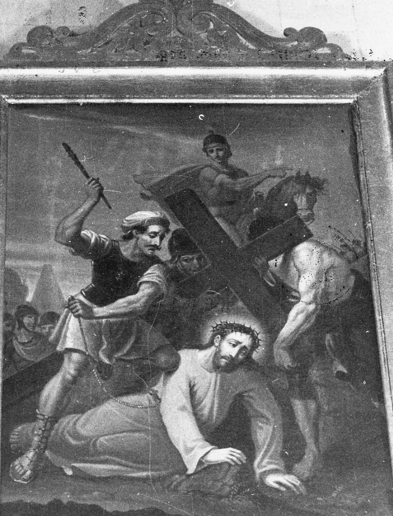 stazione III: Gesù cade sotto la croce la prima volta (dipinto) - ambito piemontese (metà sec. XIX)