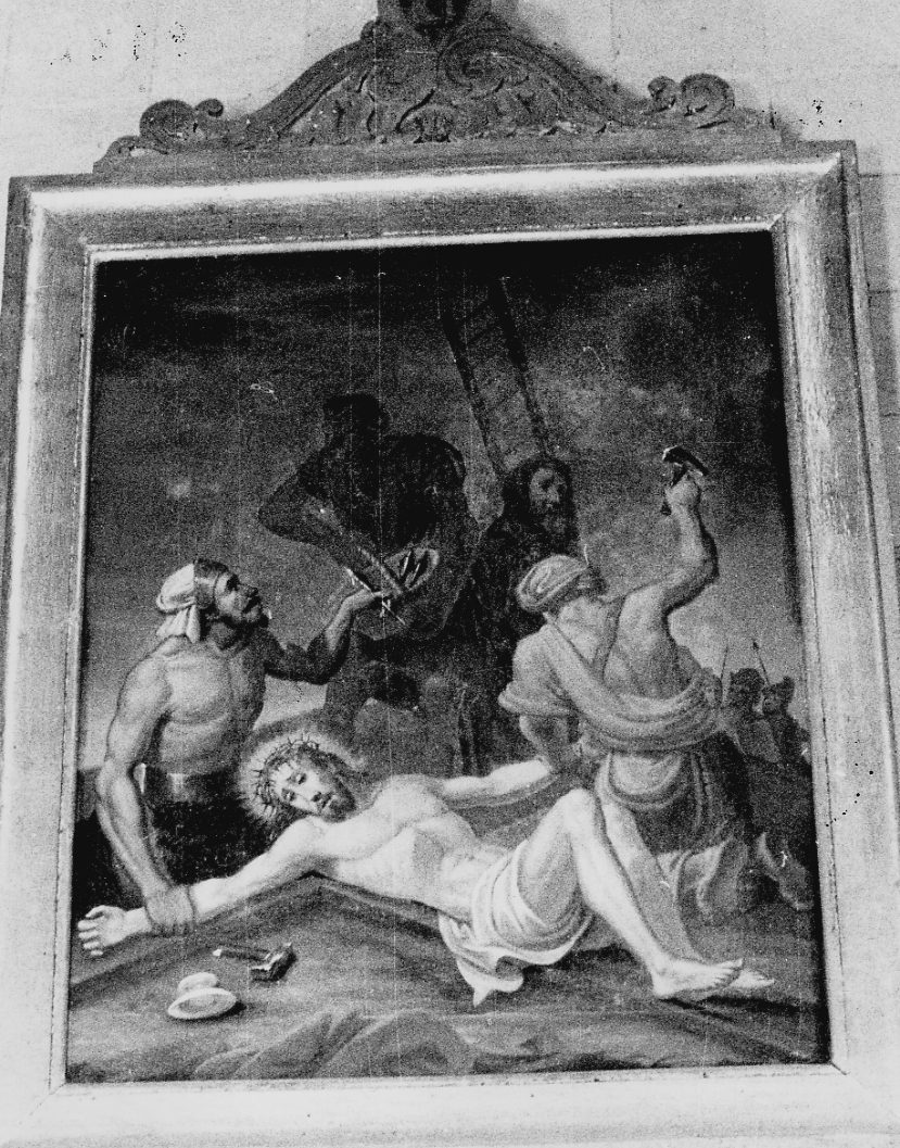 stazione XI: Gesù inchiodato alla croce (dipinto) - ambito piemontese (metà sec. XIX)