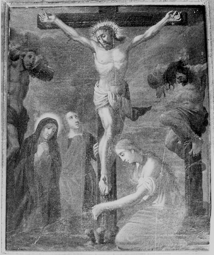 stazione XII: Gesù innalzato e morto in croce (dipinto) - ambito piemontese (metà sec. XIX)